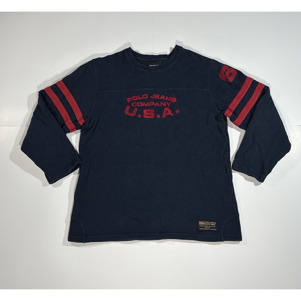 Vintage Polo Jeans Co USA Ribbed Knit Rugby Y2K Long Sleeve Shirt Sz Medium READ